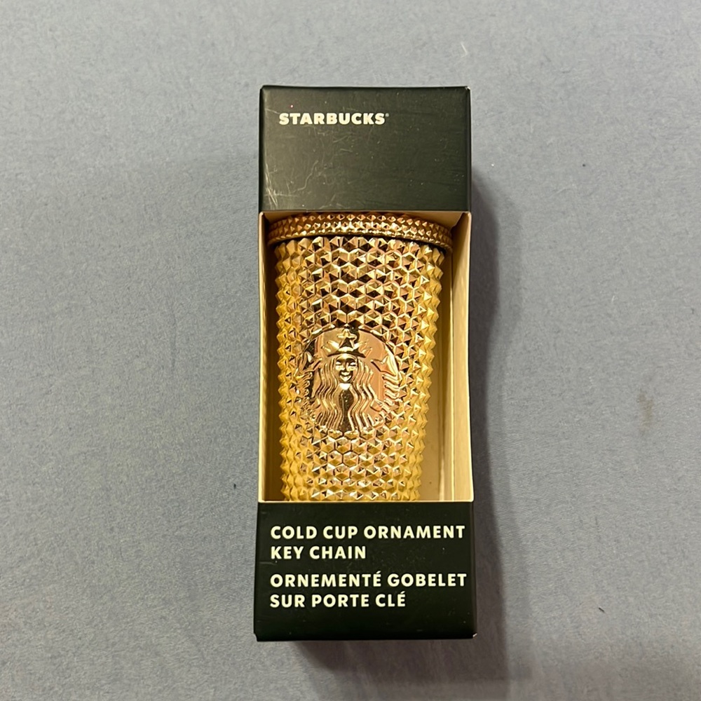 Starbucks Tumbler Cold Cup Keychain Ornament — Gold — Holiday 2022
